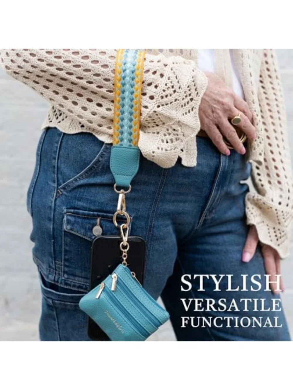 Stylish Clip & Go Phone Lanyard with Wallet Pouch - Fun Dots Design, Perfect for